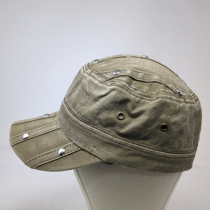 Heve Army Cap Brown One Size Studded Distressed Cotton Slideback Buckle Hat