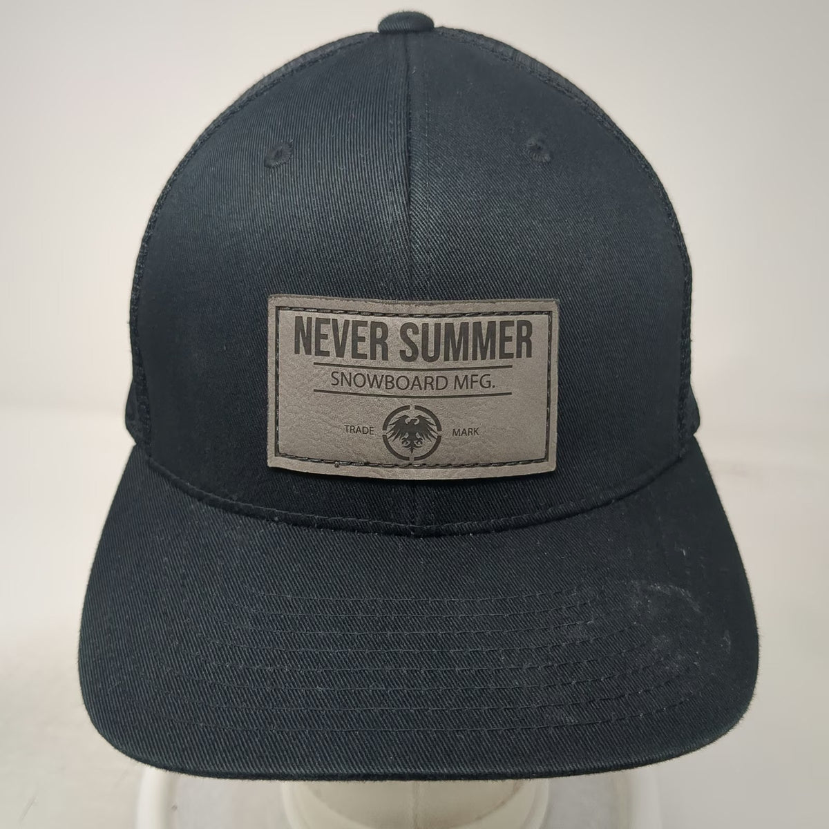Yupoong Trucker Hat Black One Size Never Summer Snowboard Mfg Patch Snapback