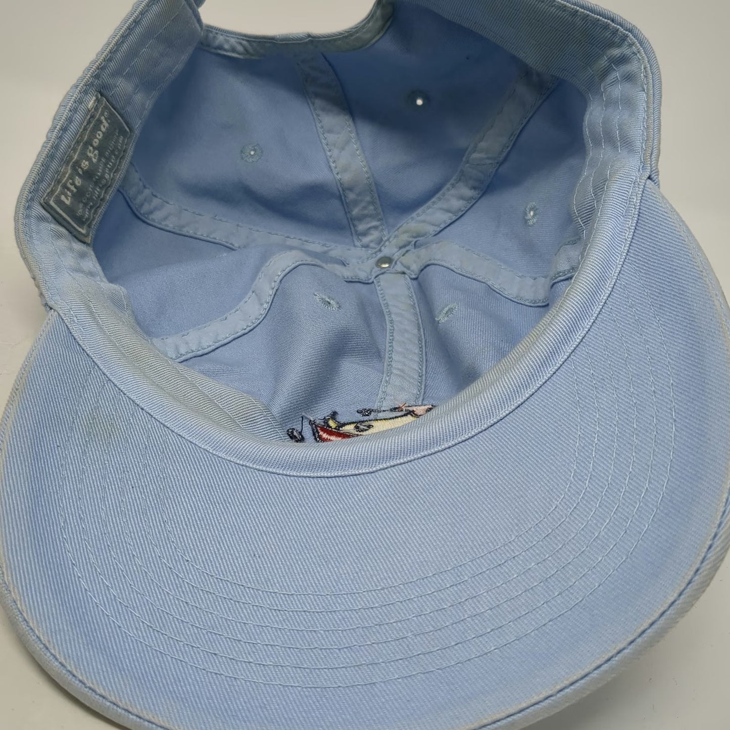 Life is Good Baseball Cap Blue One Size Dog Surfing Embroidered Slideback Hat