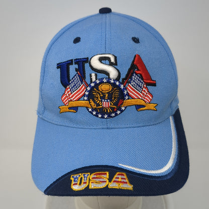 USA Strapback Hat Blue One Size Adjustable Embroidered 6 Panel Outdoor