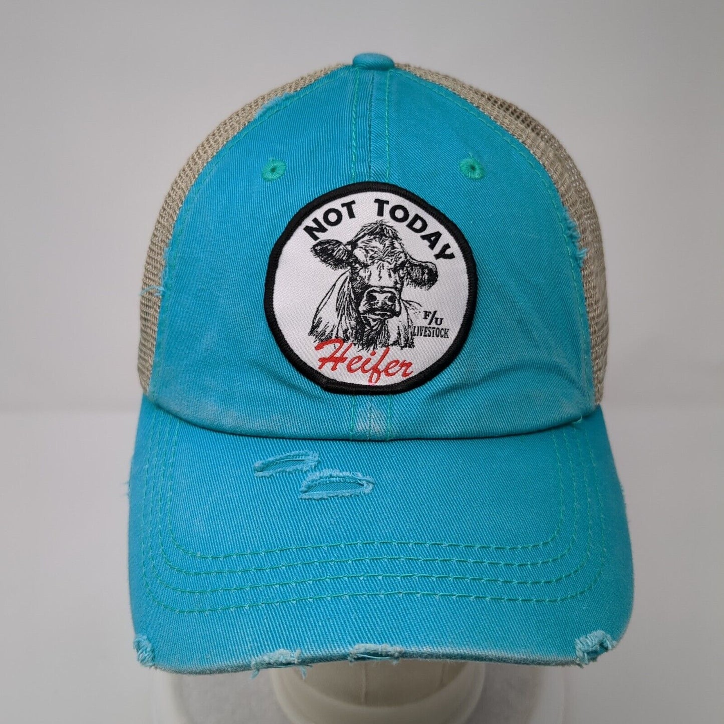 Not Today Heifer Ponyback Trucker Hat Multi OS Adjustable Distressed KB ETHOS