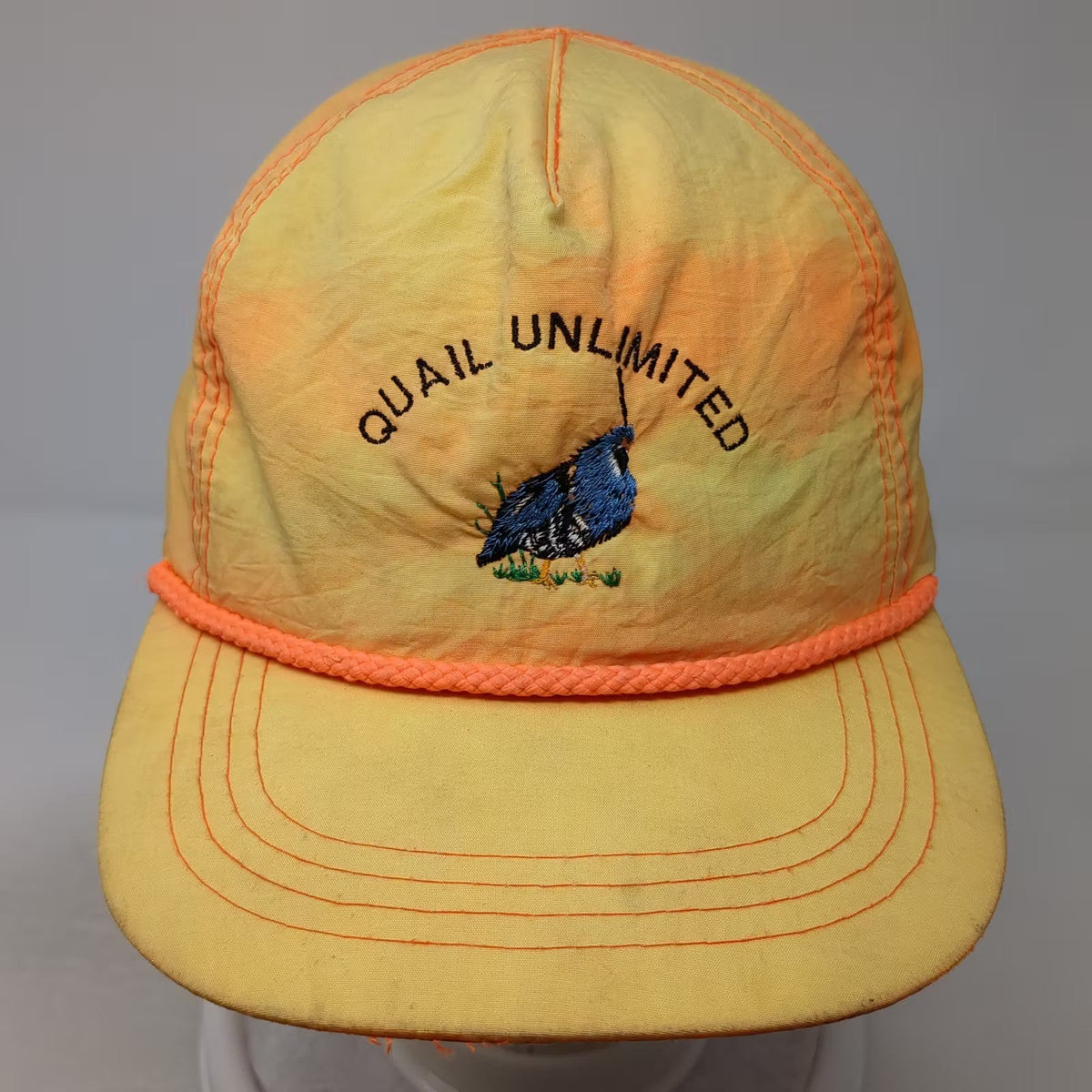 Quail Unlimited Yellow Orange Nylon 5 Panel Cap Rope Snapback OS Embroidered Hat