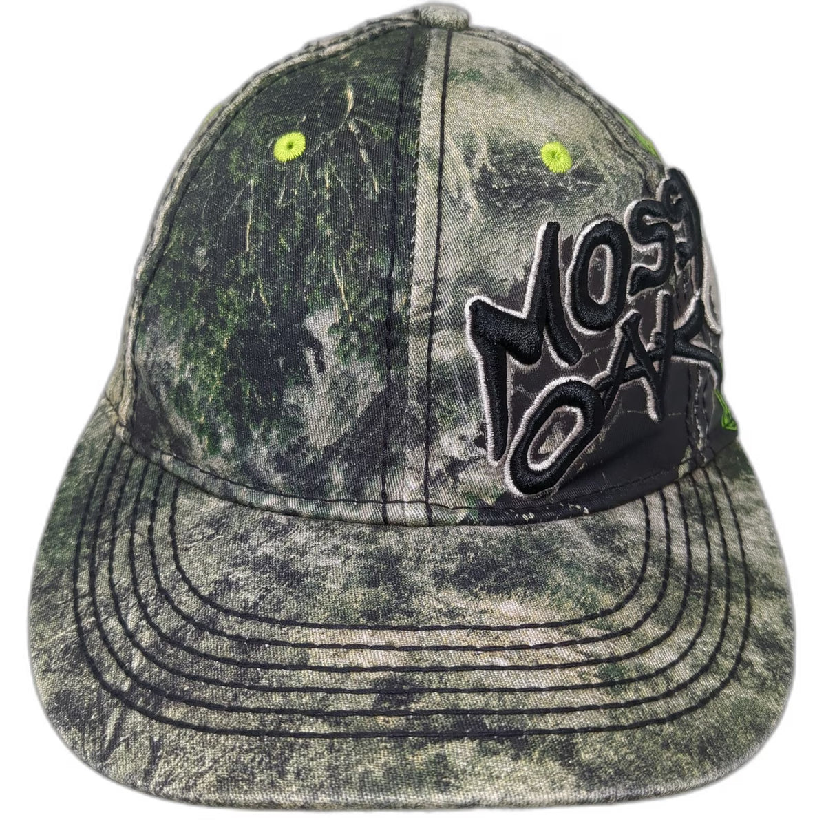 Mossy Oak Baseball Cap Green Black White M Camo Stretch Fit Embroidered Hat