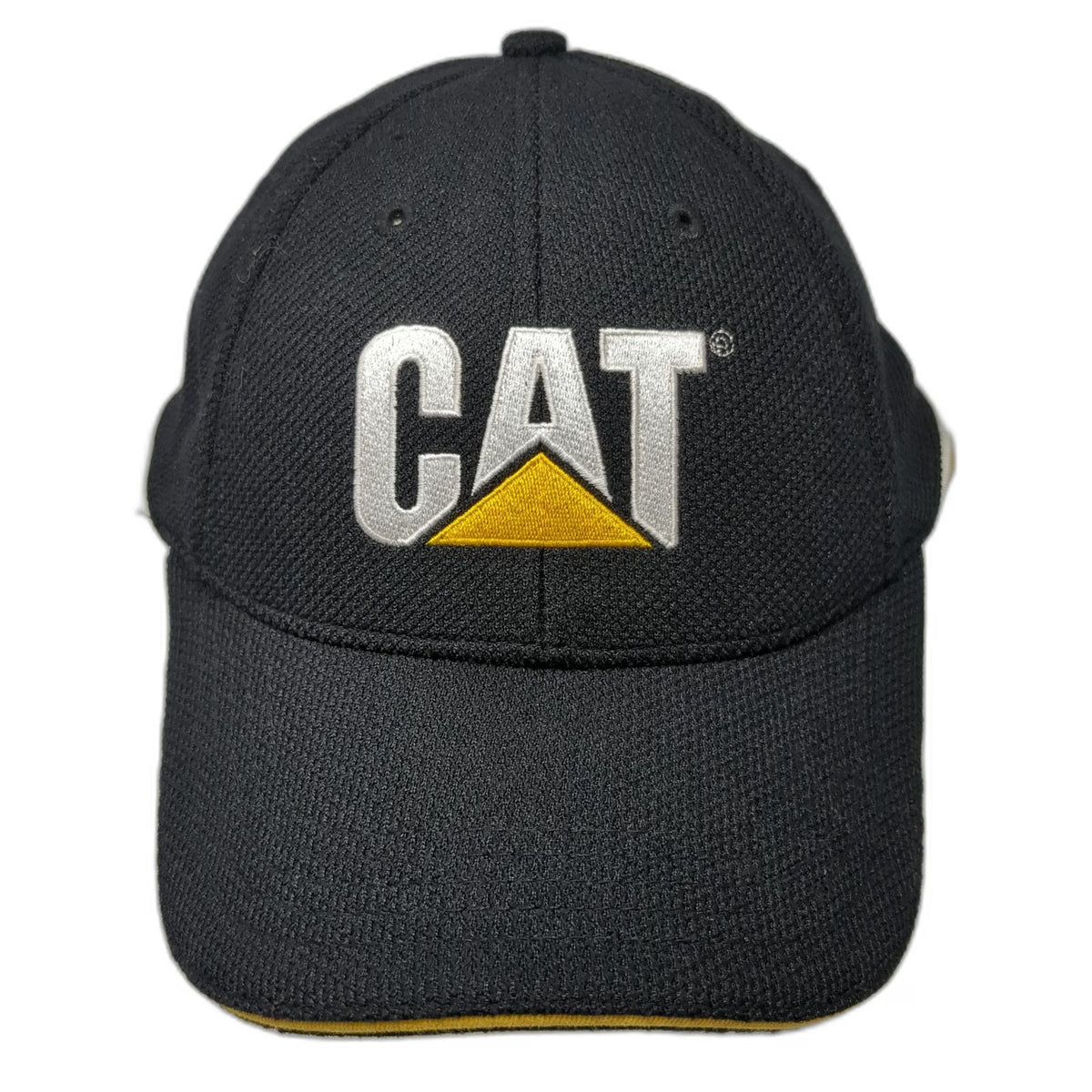 CAT Baseball Cap Black One Size Strapback Polyester Textured Industrial Logo Hat