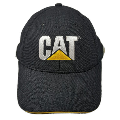 CAT Baseball Cap Black One Size Strapback Polyester Textured Industrial Logo Hat