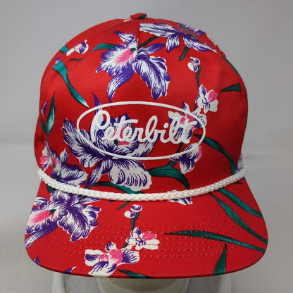 Peterbilt 5 Panel Red One Size Floral Hibiscus Rope Snapback Logo Embroidery Hat