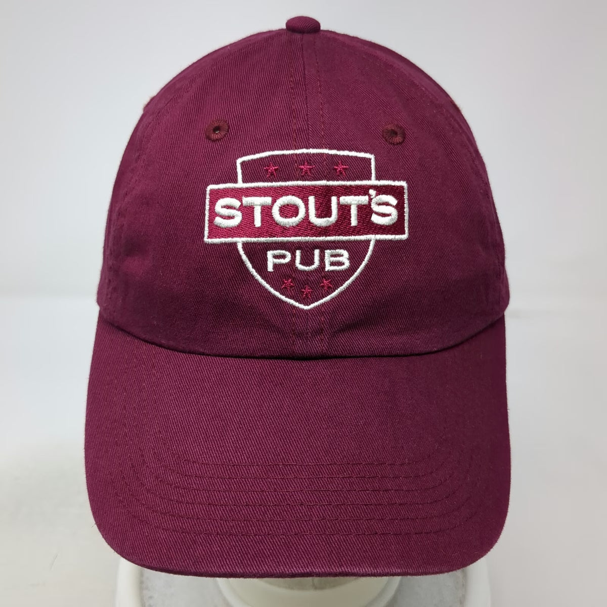 BIG Baseball Cap Red One Size Stouts Pub Shield Embroidered Cotton Slideback Hat
