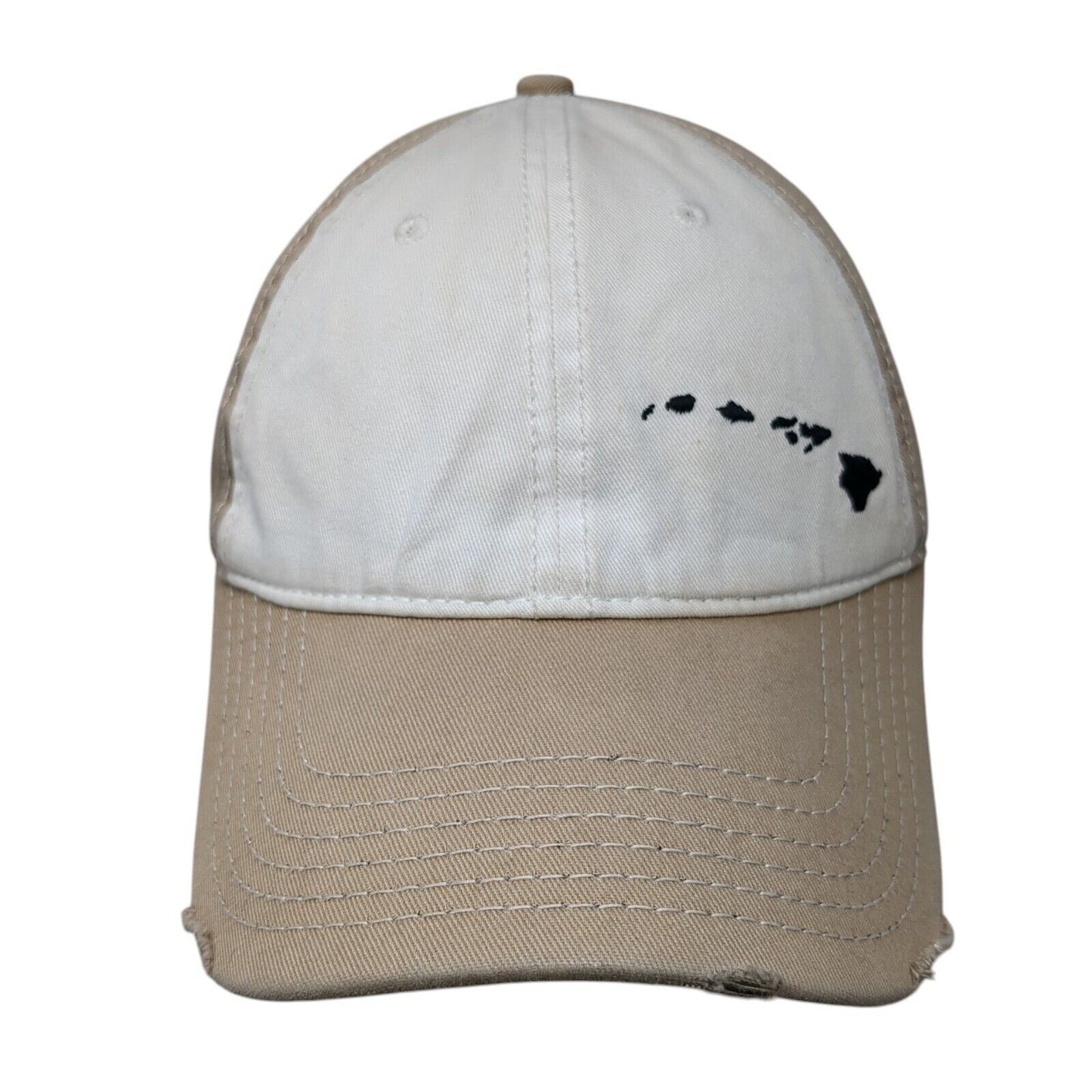 Hawaiian Islands Strapback Hat Tan OSFM Adjustable Embroidered Distressed Otto