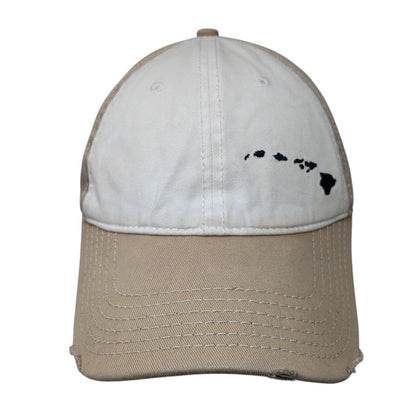 Hawaiian Islands Strapback Hat Tan OSFM Adjustable Embroidered Distressed Otto