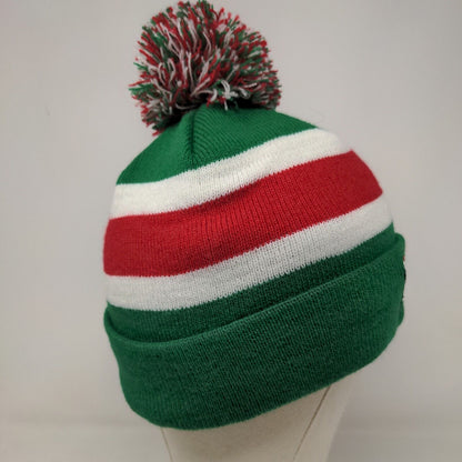 '47 Brand Men's Knit Beanie Hat Cap Green White Striped Embroidered Black Cat