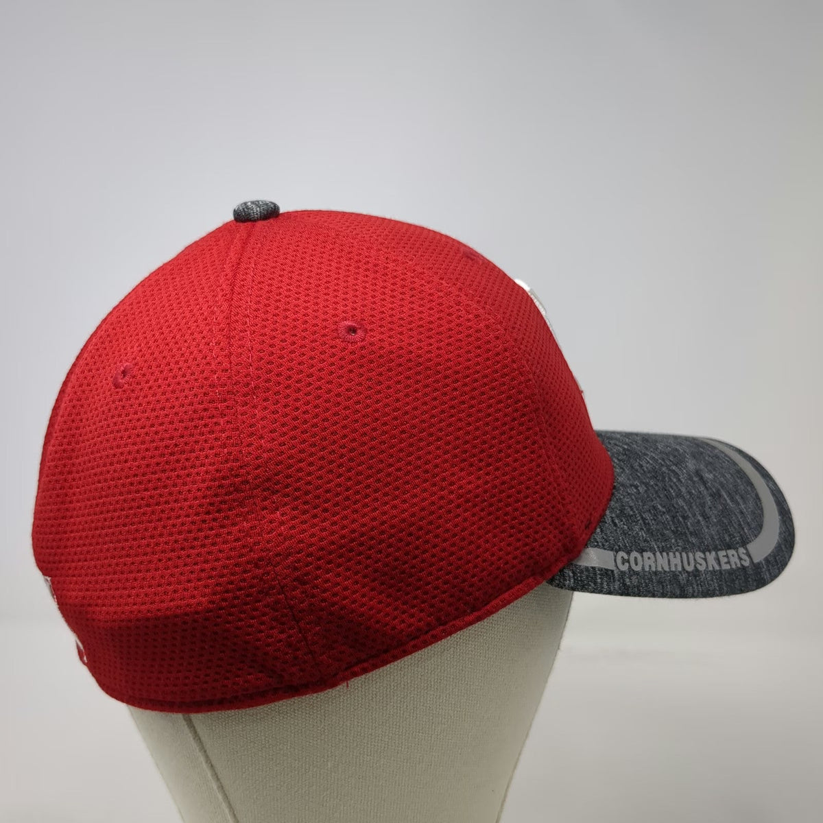 Nebraska Cornhuskers NCAA New Era Red Gray L Hat 39THIRTY Stretch Curved Brim