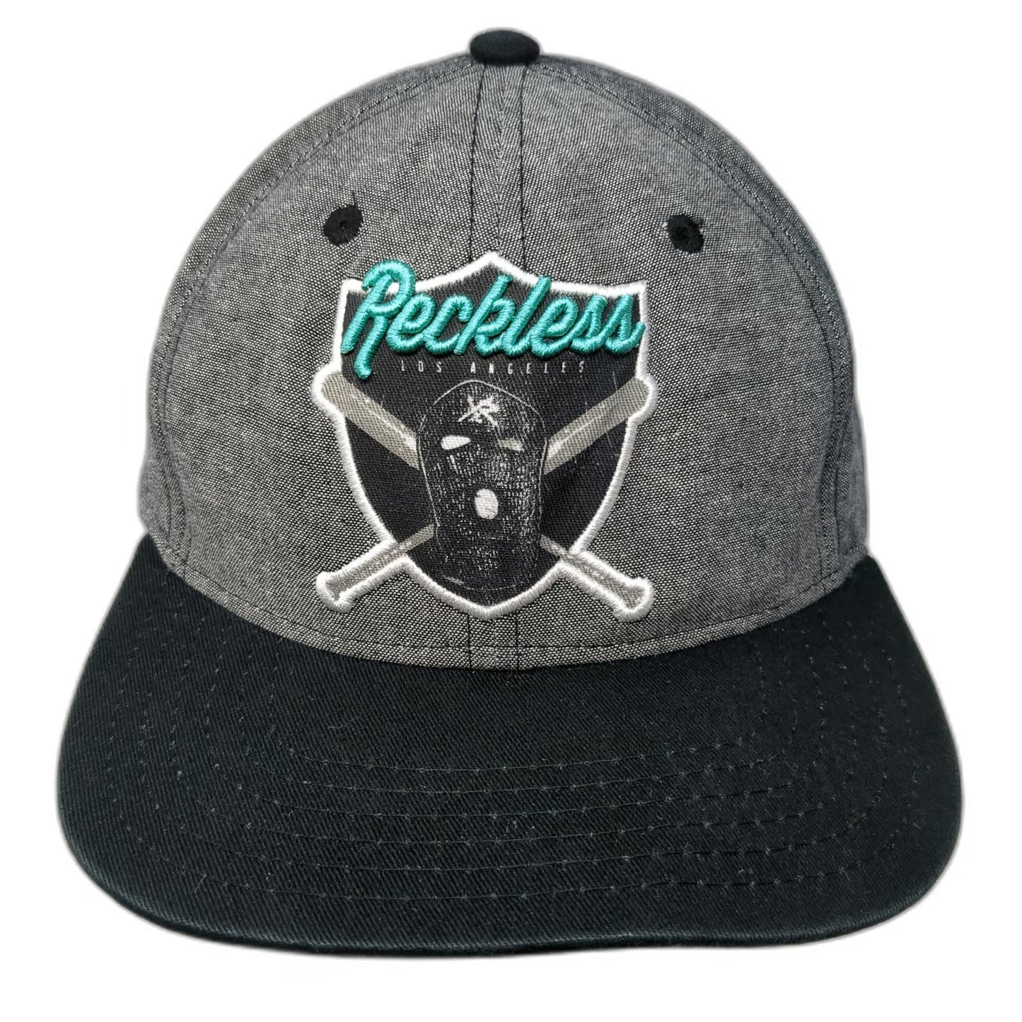 Young & Reckless Gray Snapback Hat One Size Shield Logo Mask Baseball Bats Blue