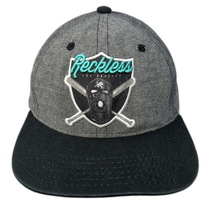 Young & Reckless Gray Snapback Hat One Size Shield Logo Mask Baseball Bats Blue
