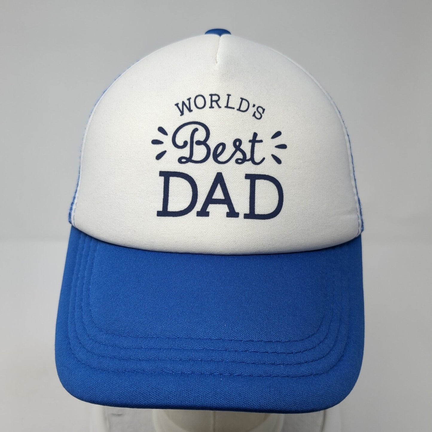 World's Best Dad Snapback Trucker Hat Blue One Size Mesh Back Colorblock