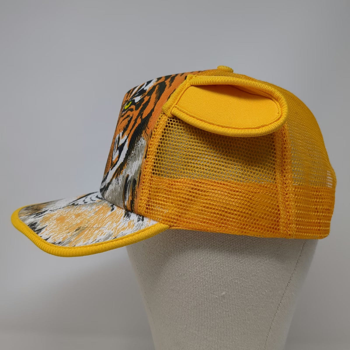 Orange Trucker Hat One Size Tiger Face 3D Ears Mesh Back Snapback Graphic