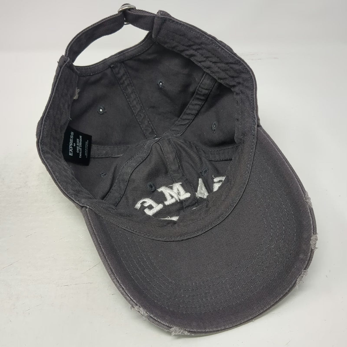 Express Baseball Cap Gray One Size Game Day Distressed Frayed Bill Cotton Hat