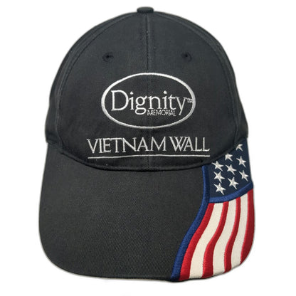 Baseball Cap Black One Size Strapback Vietnam Wall American Flag Memorial Hat