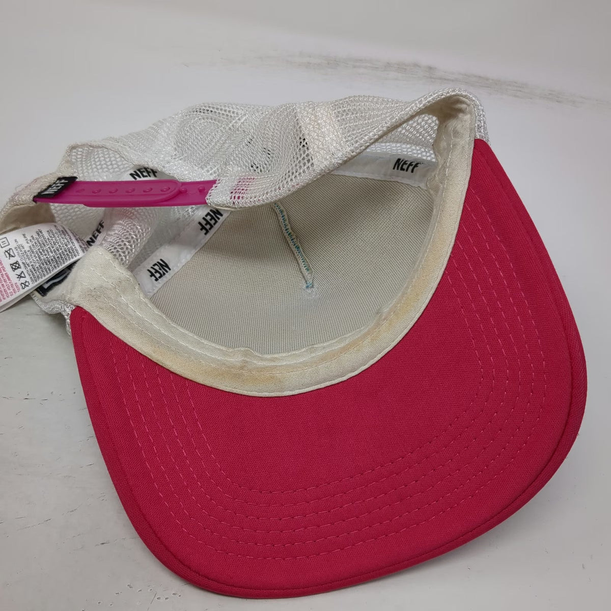 NEFF Trucker Hat Blue Pink One Size Mesh Snapback Polyester Hat Small Logo
