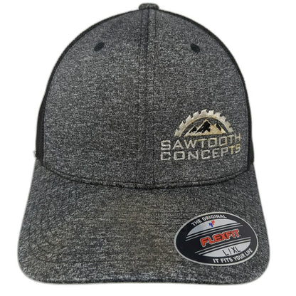 Port Authority Baseball Cap Gray XL Fitted Sawtooth Concepts Mesh Back Logo Hat