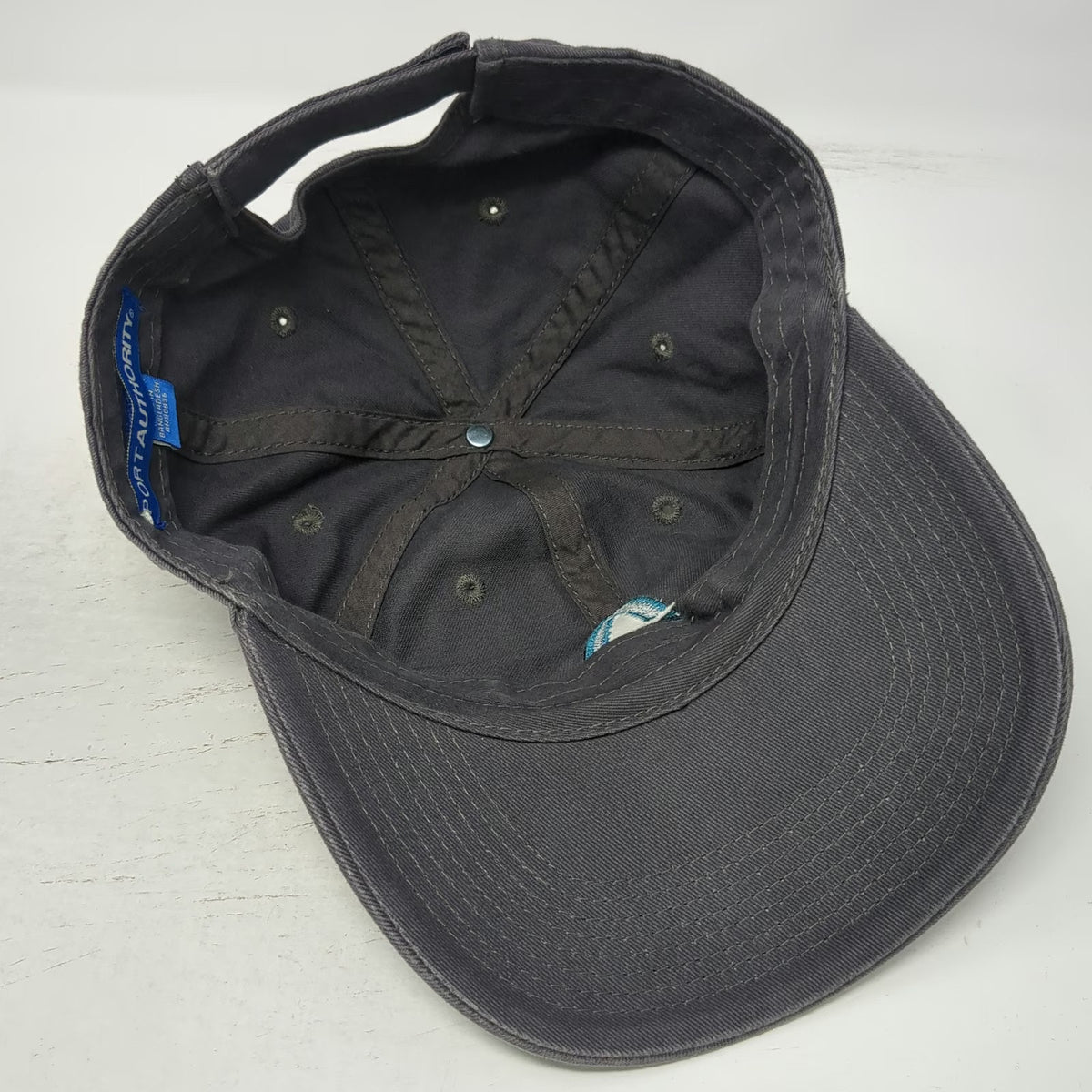 Port Authority Baseball Cap Gray OSFM Teal Embroidered Logo Hat Strapback Cotton
