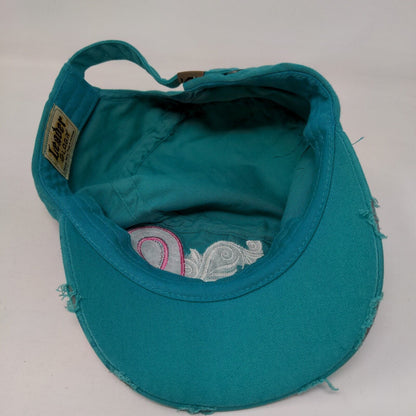 Cancer Awareness Pink Ribbon Cadet Army Cap Greenish-Blue One Size Distressed