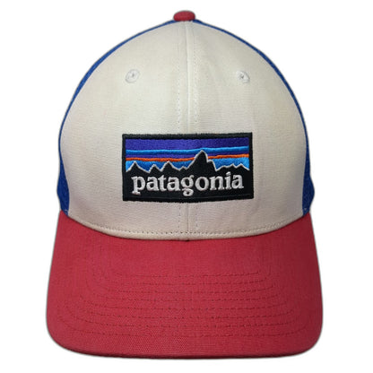 Patagonia Trucker Hat White Blue Red One Size Mesh Back Mountain Logo Snapback