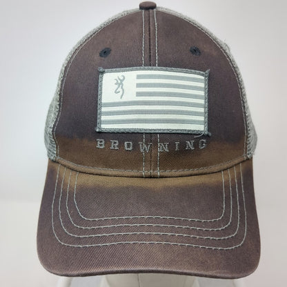 Browning Trucker Hat Gray One Size Mesh Back American Flag Buckmark Logo Patch