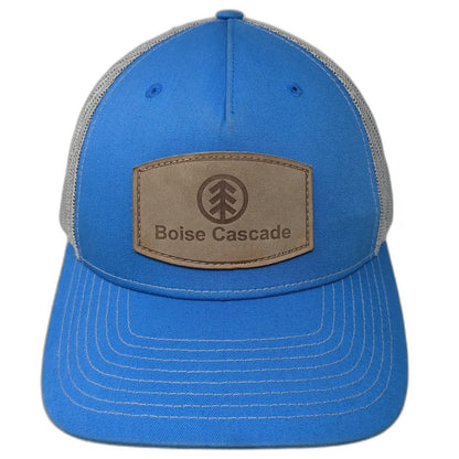 Richardson Trucker Hat Blue One Size Boise Cascade Leather Patch Mesh Gray Brown