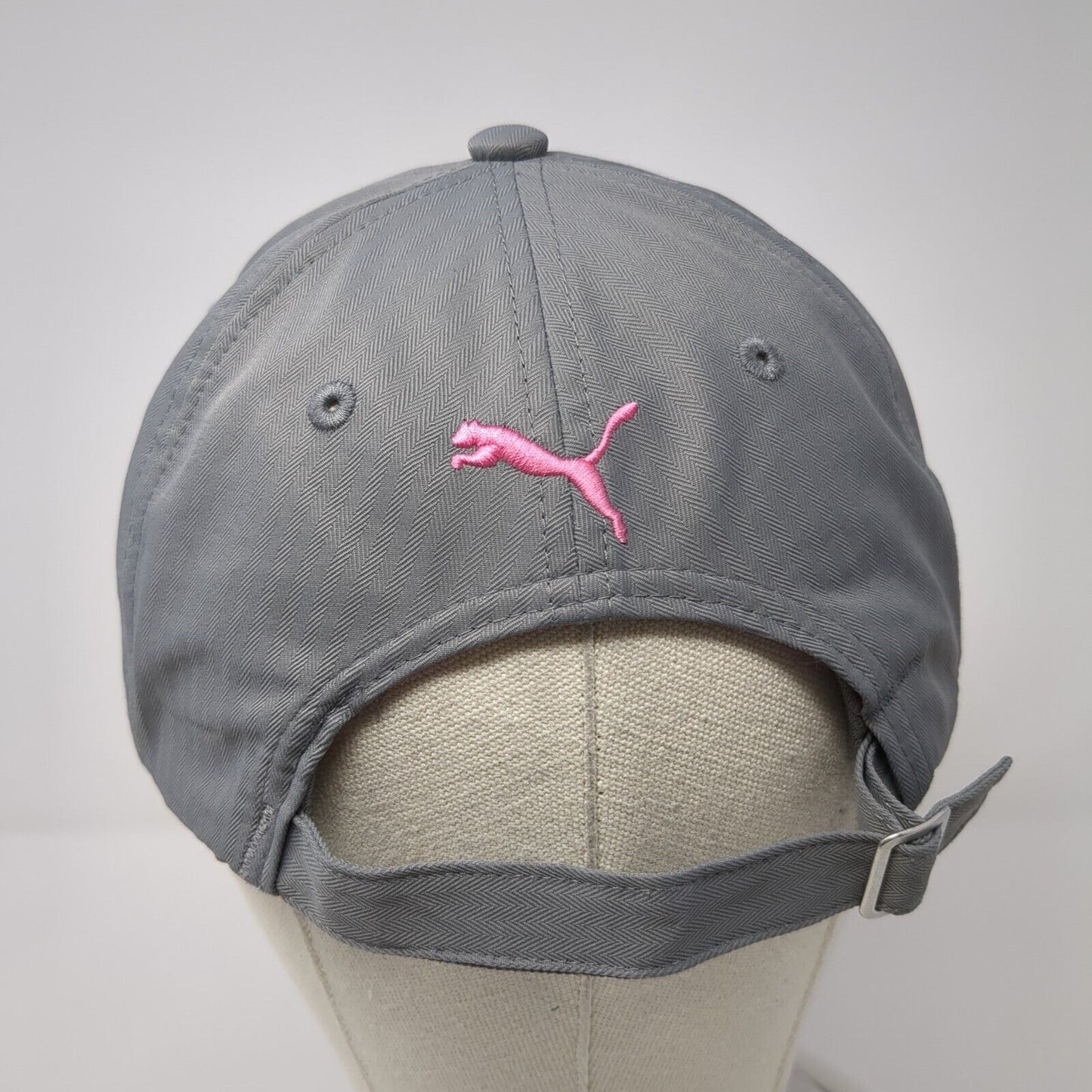 PUMA Slideback Hat Gray One Size Adjustable Embroidered Vented Holes 6 Panel