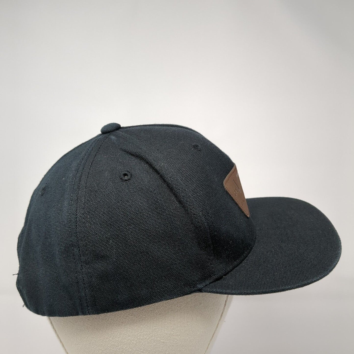 VANS Since 1996 Snapback Hat Black OS Adjustable Leather Patch 6 Panel Starter