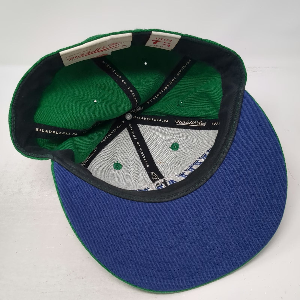 Hartford Whalers NHL Mitchell & Ness Green Cap 7 1/4 Fitted Wool Blue Underbrim