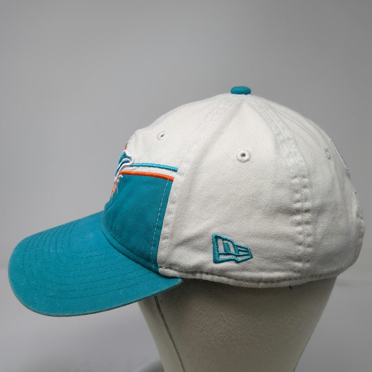 Miami Dolphins NFL New Era Hat White Blue Orange One Size Slideback 9TWENTY