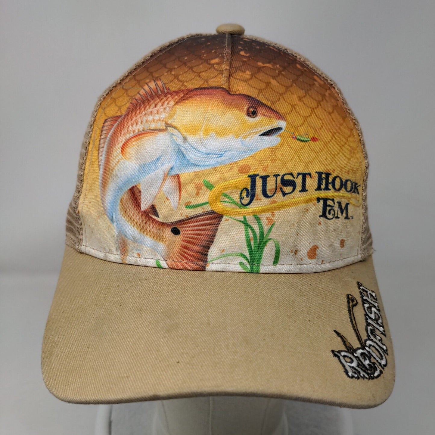 Just Hook Em Redfish Snapback Trucker Hat Multicolor One Size Mesh Back