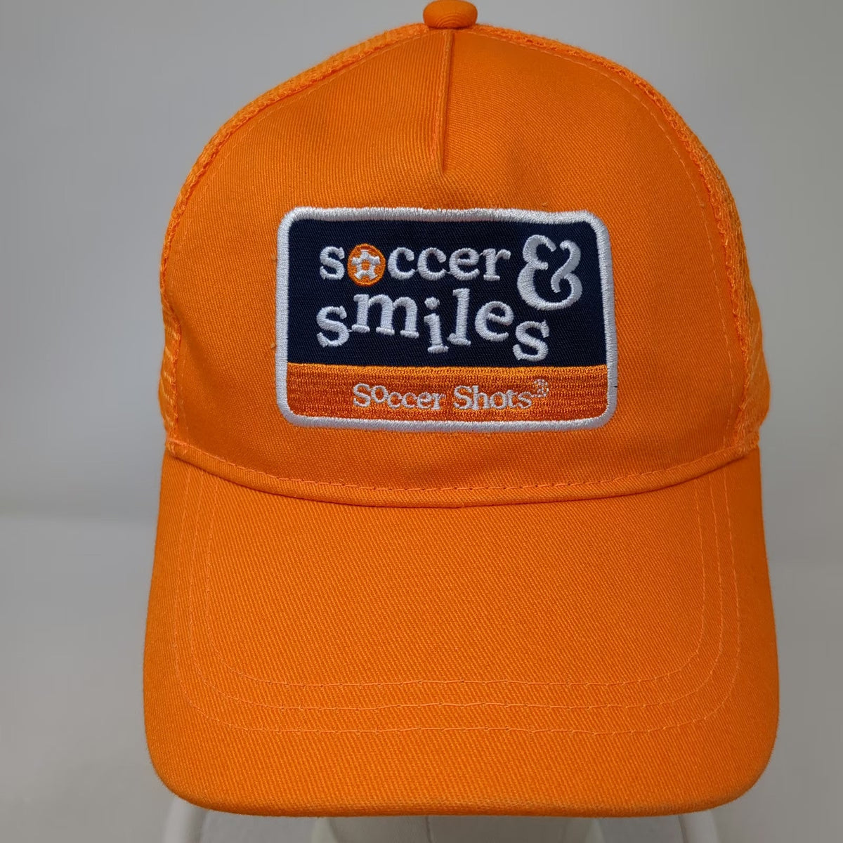 Soccer Shots Trucker Hat Orange One Size Mesh Snapback Soccer Smiles Sports