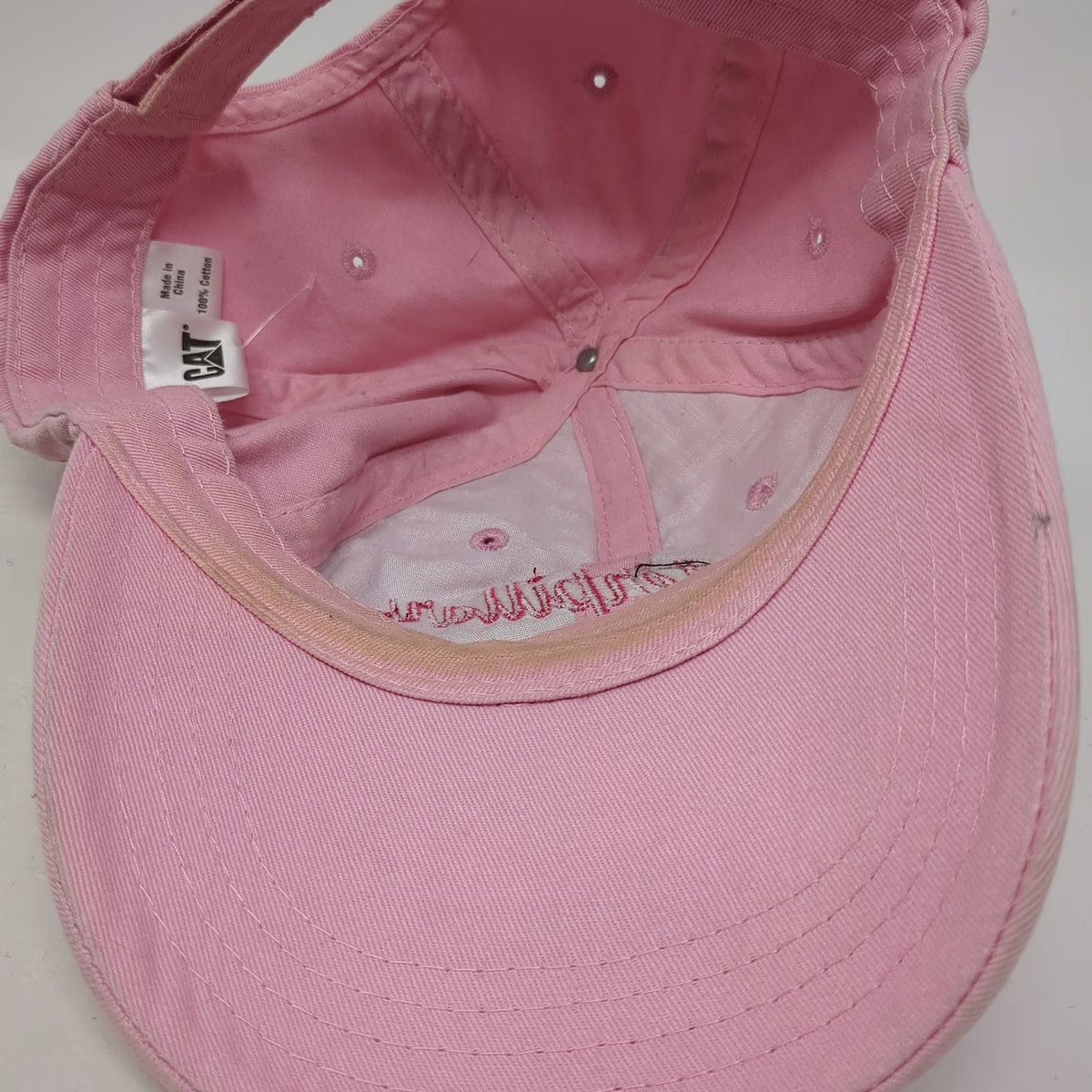 Caterpillar Baseball Cap Pink One Size Floral Embroidery Strapback Hat CAT Logo