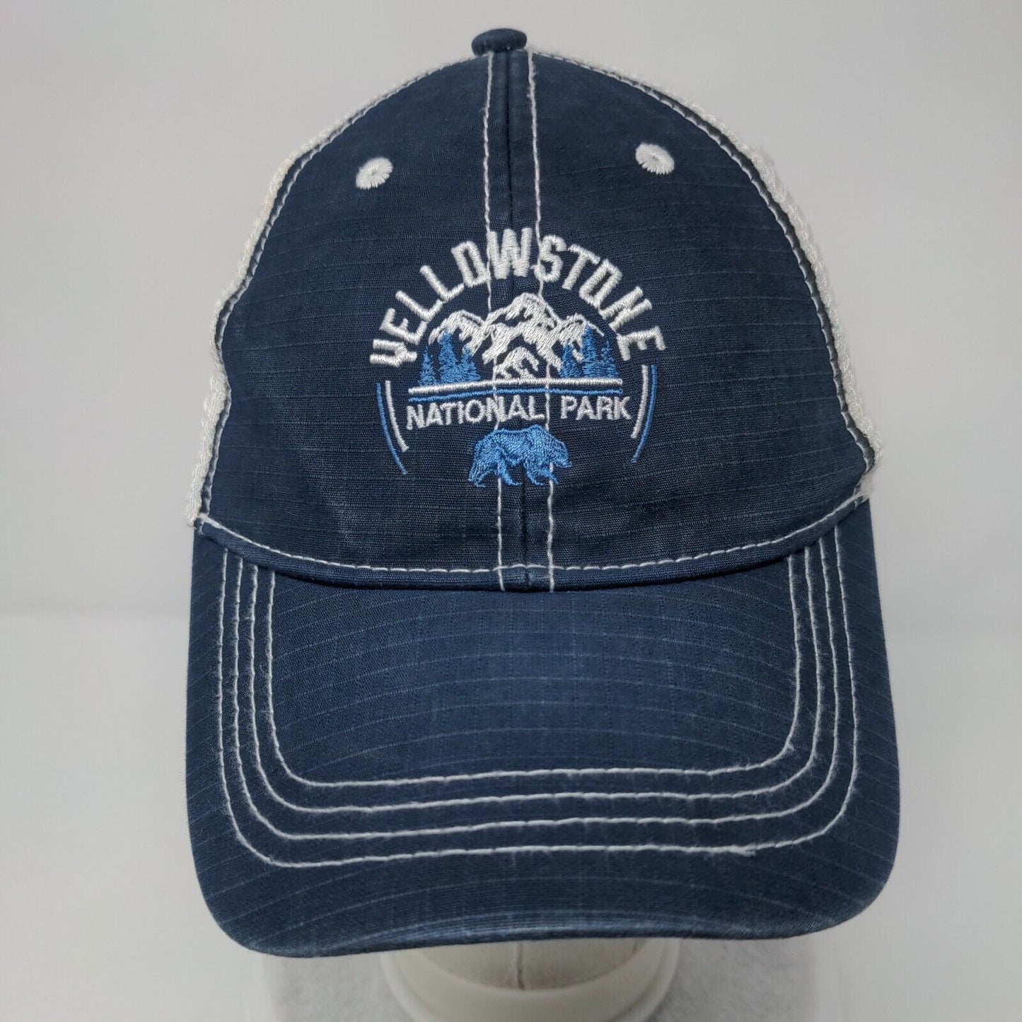 Yellowstone National Park Snapback Trucker Hat Blue OSFA Mesh Back