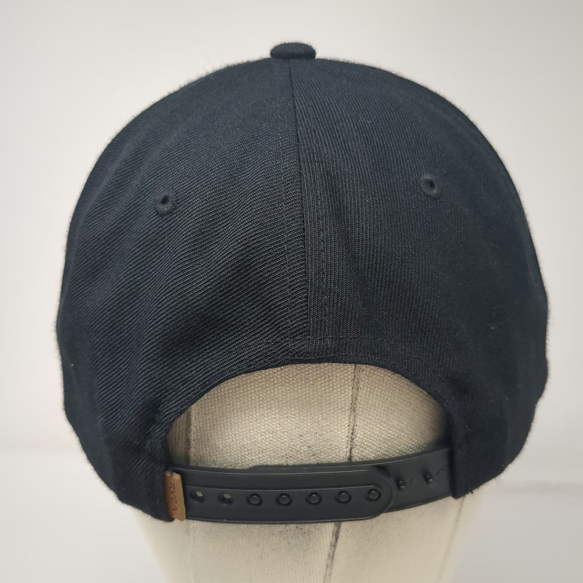 RVCA Snapback Black One Size Faux Leather Patch Acrylic Wool Flat Brim Hat