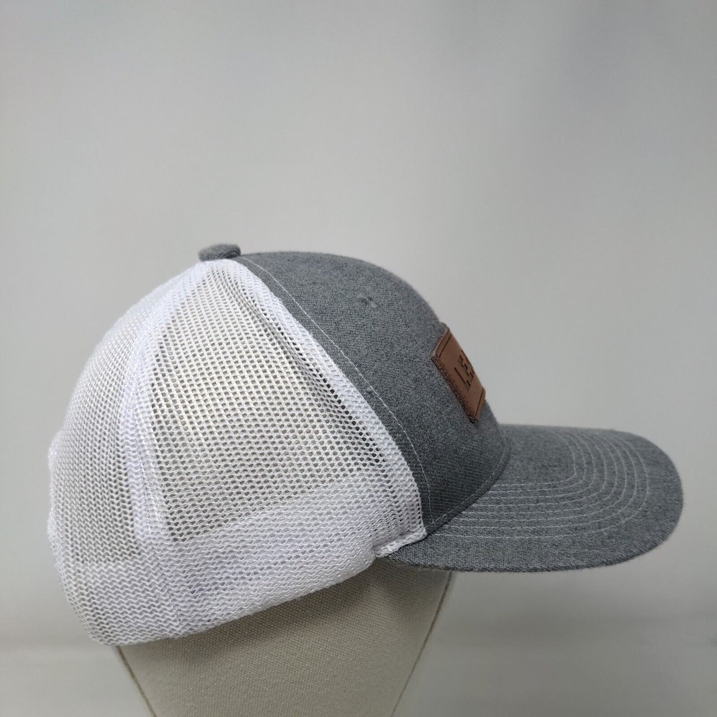Leapers Snapback Trucker Hat Gray One Size Leather Patch Mesh Back
