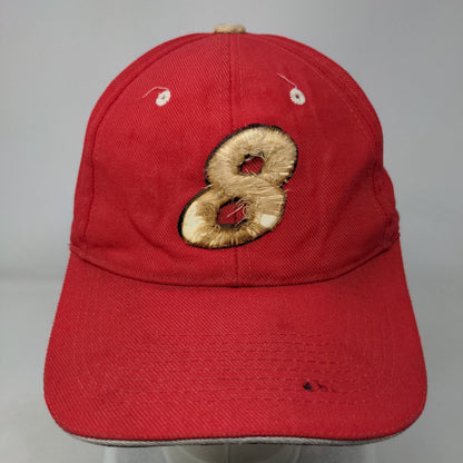 8 Strapback Hat Red One Size Adjustable Embroidered Vented Holes 6 Panel