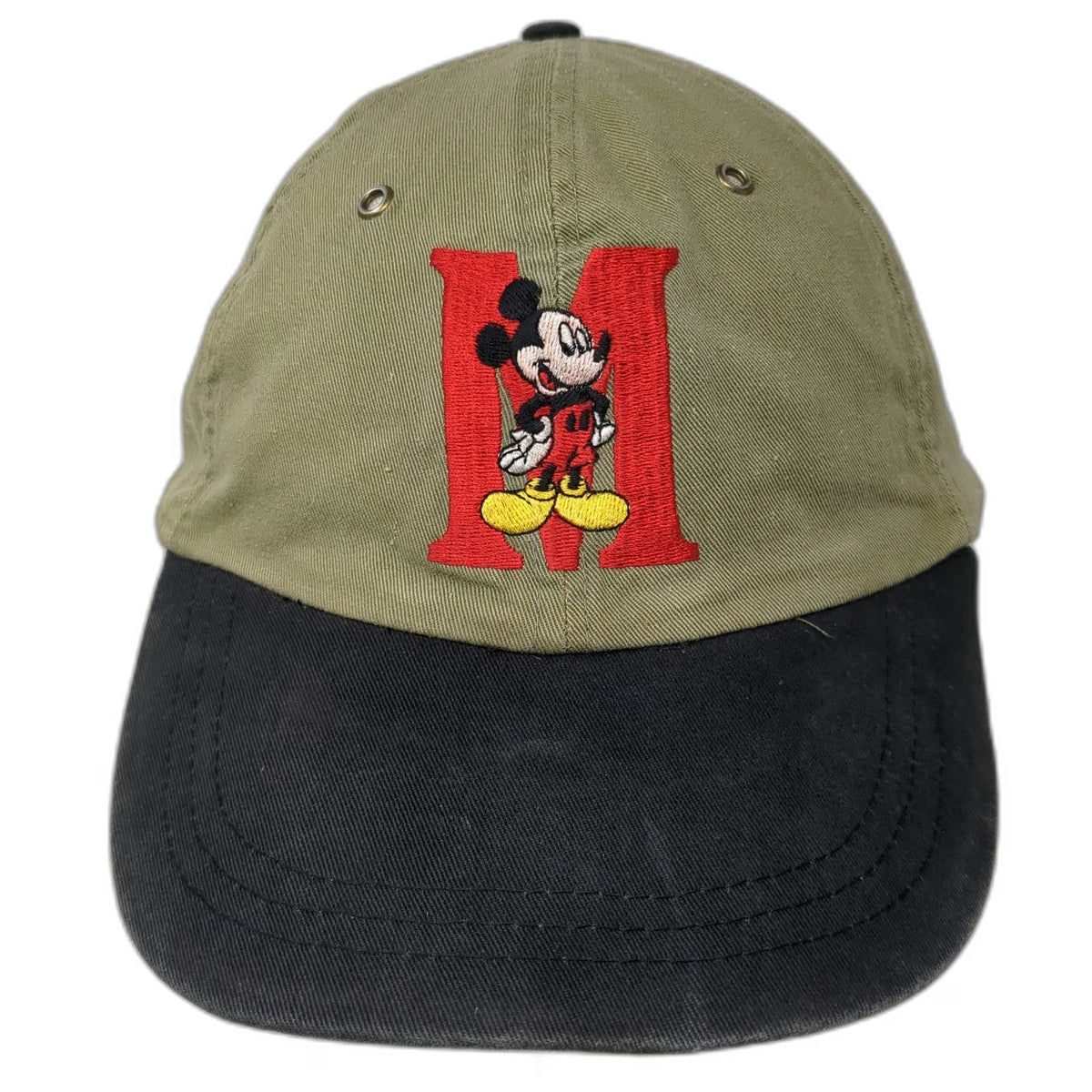 Baseball Cap Green Black Red One Size Mickey Mouse Embroidered Metal Eyelets Hat