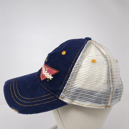 Budweiser Snapback Trucker Hat Blue One Size Adjustable Mesh Back Distressed