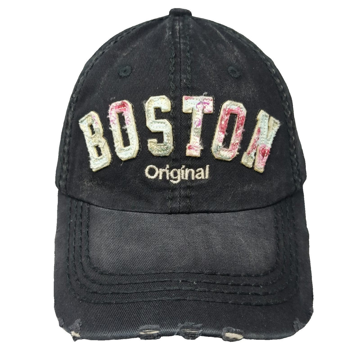 Robin Ruth Baseball Cap Black One Size Boston Floral Distressed Strapback Hat