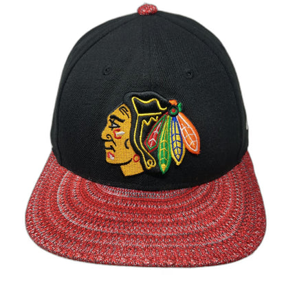 New Era Chicago Blackhawks NHL Snapback Hat Black Red One Size 9FIFTY Flat Brim