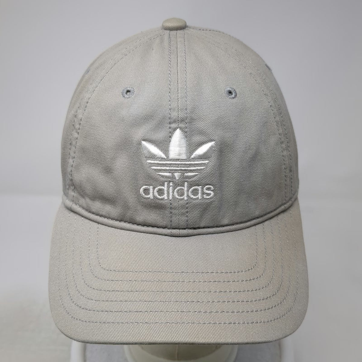 Adidas Baseball Cap Gray One Size Trefoil Logo Cotton Slideback Embroidered Hat