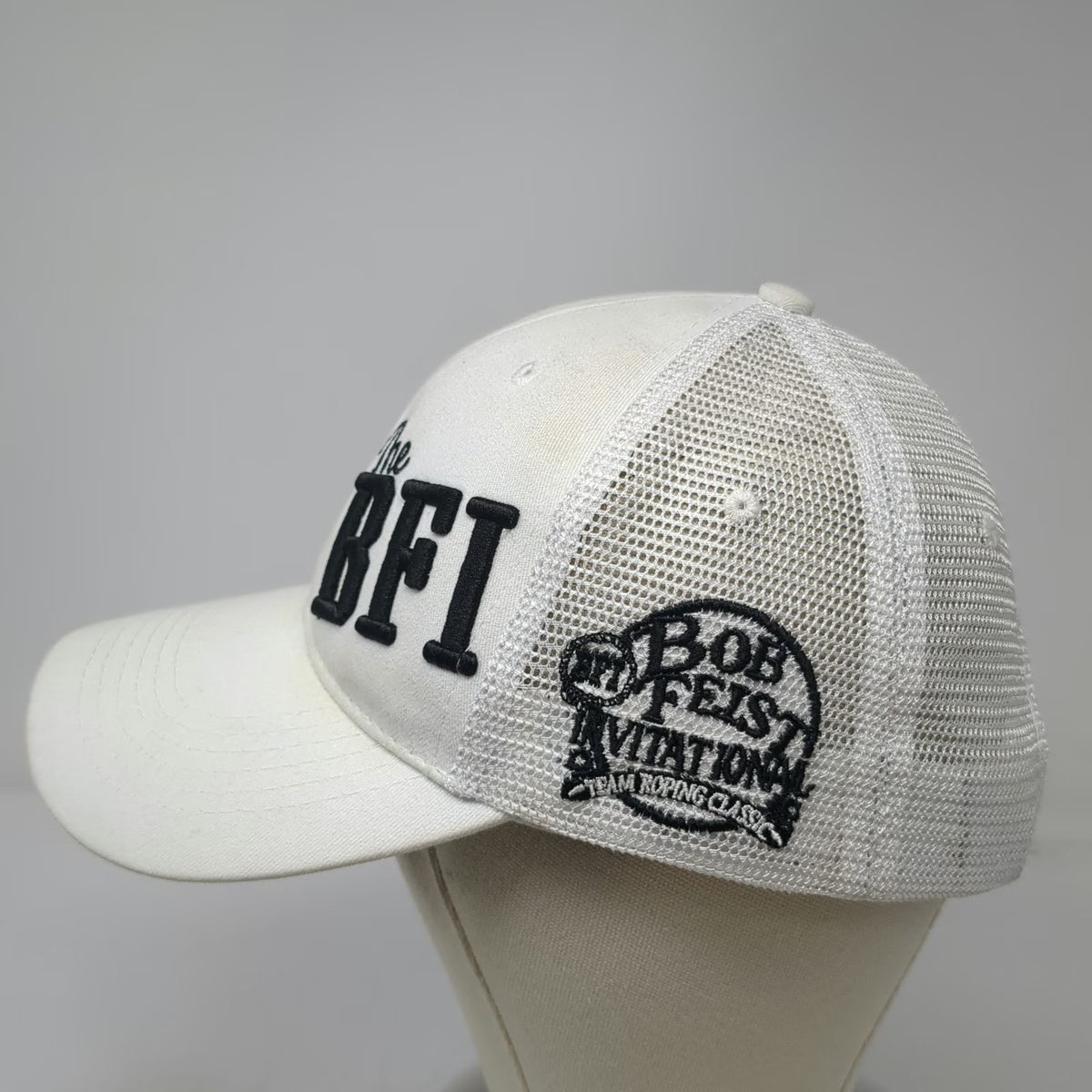 Cap America Trucker Hat White Black One Size BFI Bob Feist Invitational Roping