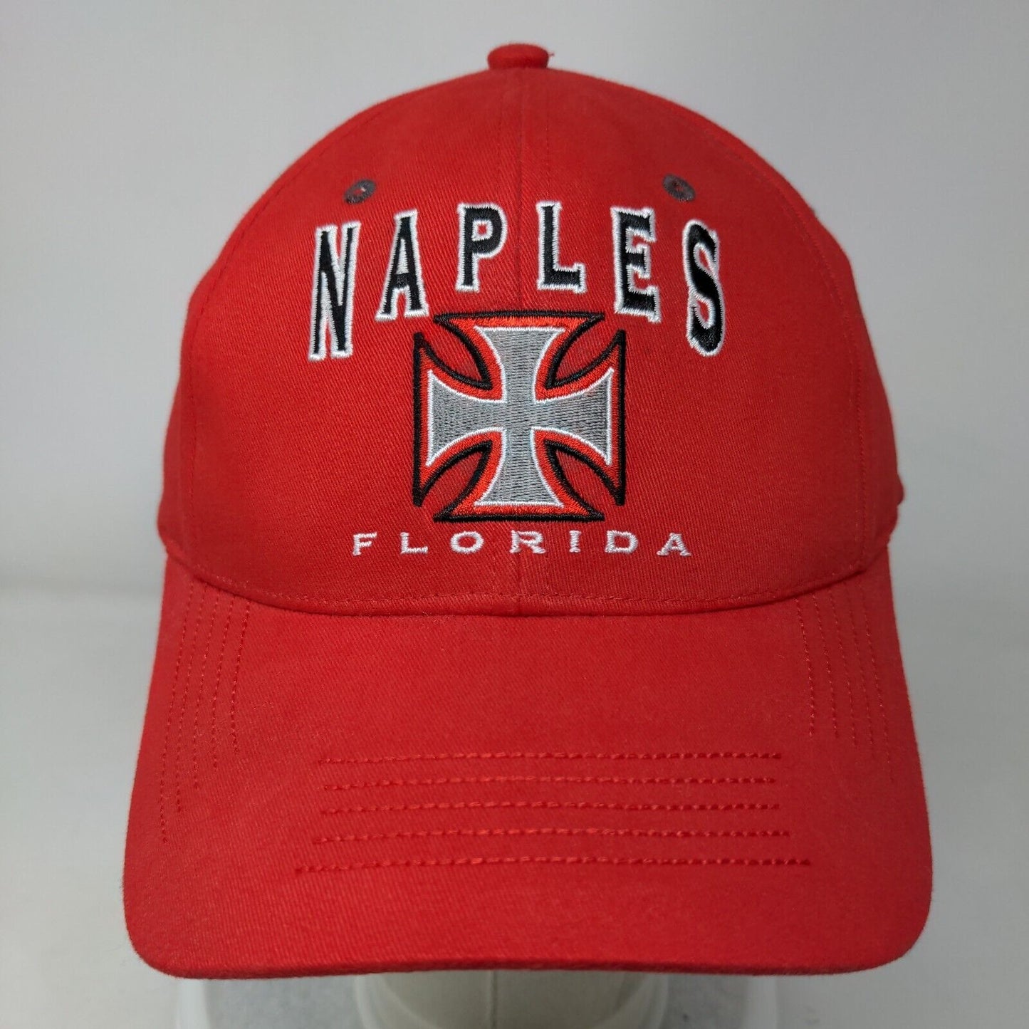 Naples Florida Strapback Hat Red OSFA Adjustable Embroidered Bio-Domes Headgear