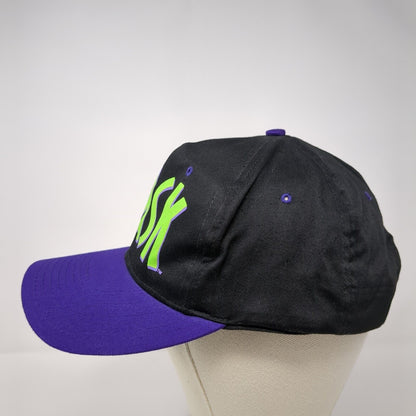 Vintage The Mask Movie Snapback Hat Black Purple OSFA Suede Puff Graphic Logo