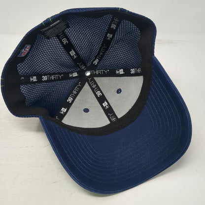 Seattle Seahawks NFL New Era Blue L Mesh Cap Stretch 39THIRTY Green Stitch Hat