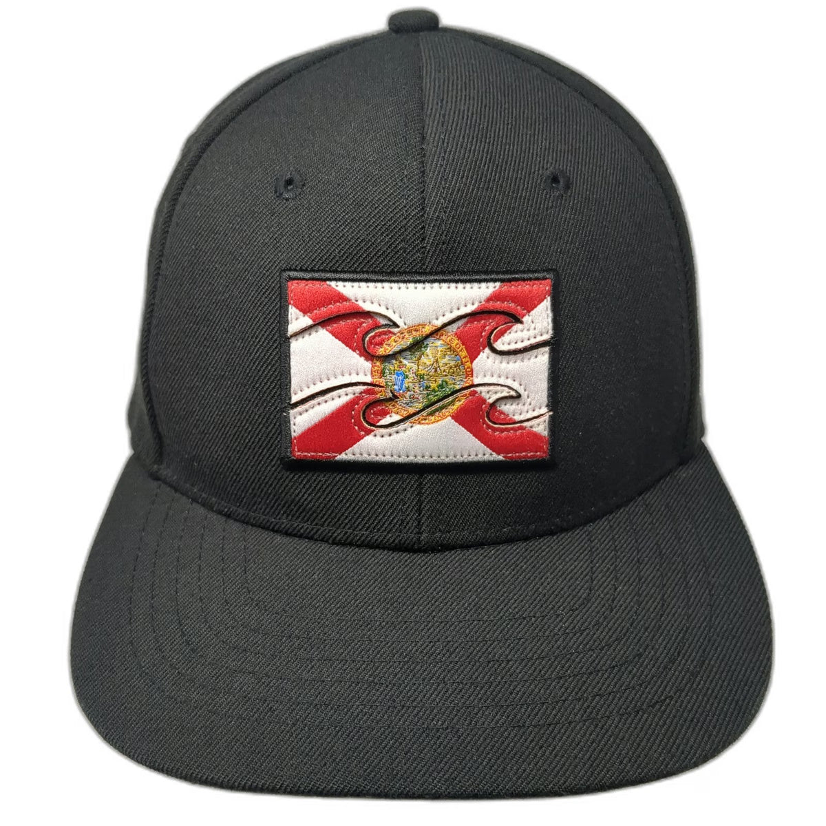 Billabong Snapback Hat Black One Size Florida Flag State Patch Flat Brim Wave