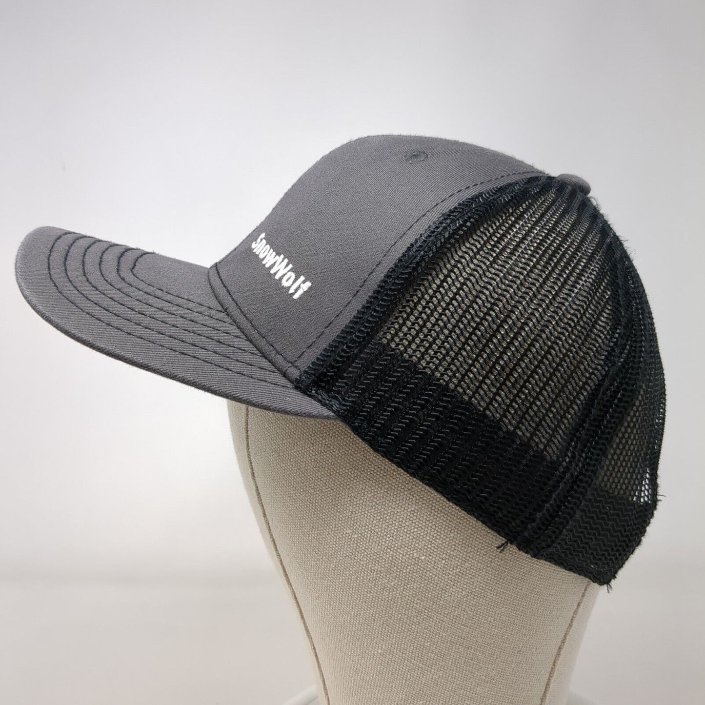 Snow Wolf Snapback Trucker Hat Gray One Size Adjustable Mesh Back Cap America